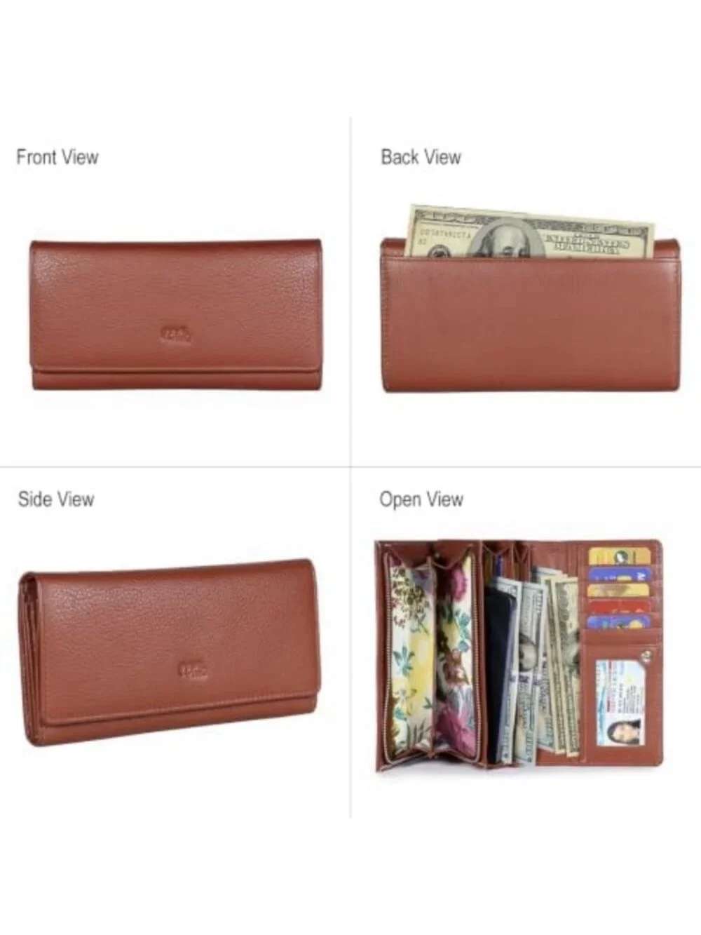 Elegant Women's Leather Wallet, RFID Blocking Bifold Clutch, 17 Card Slots, Zip